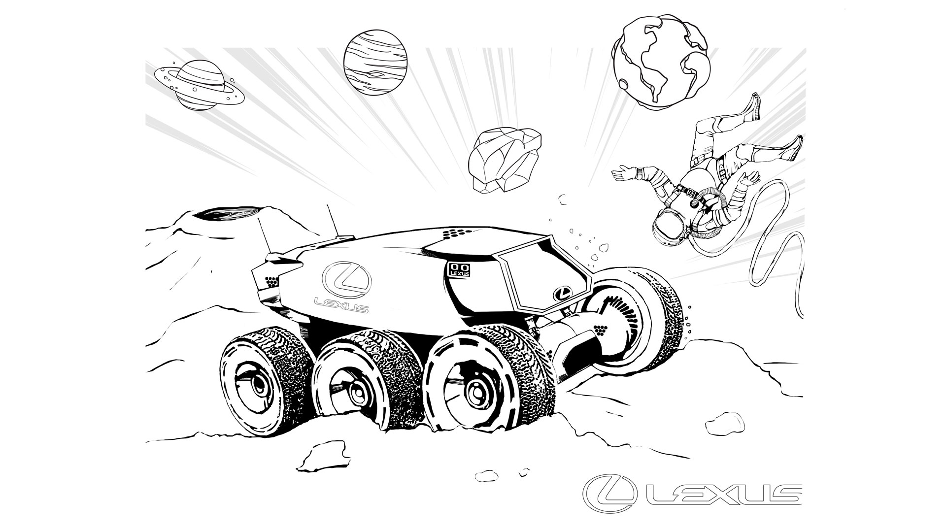 Imagen de Lexus ilustrado en blanco y negro