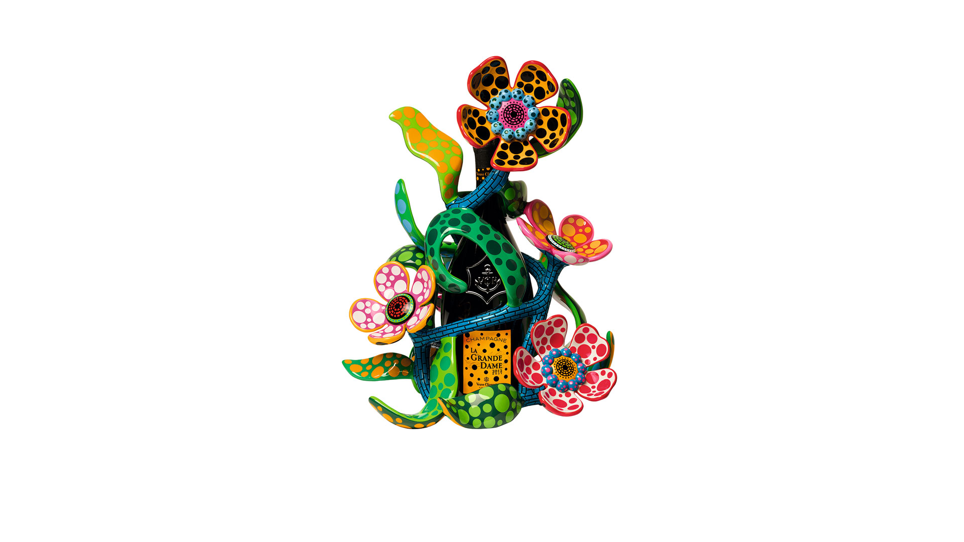 Imágenes de La Grande Dama el diseño creado por Yayoi Kusama para Veuve Clicquot