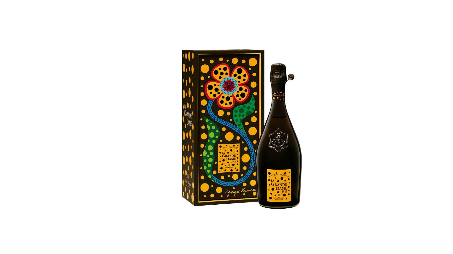 Imágenes de La Grande Dama el diseño creado por Yayoi Kusama para Veuve Clicquot